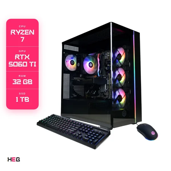 PC Gamer RGB Ryzen 7 RTX 5060 Ti 32GB 1TB